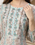 Abstract Printed Straight Kurta Set with Embroidery & Palazzo