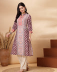 Placement Printed Straight Crepe Kurta with Sewroskie Work