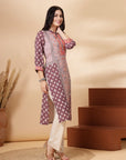 Placement Printed Straight Crepe Kurta with Sewroskie Work