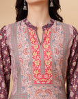Placement Printed Straight Crepe Kurta with Sewroskie Work
