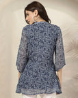 Floral Printed Poly Chiffon Straight Top with Embroidery