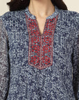 Floral Printed Poly Chiffon Straight Top with Embroidery
