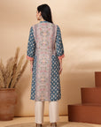 Placement Printed Straight Crepe Kurta with Sewroskie Work