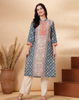 Placement Printed Straight Crepe Kurta with Sewroskie Work