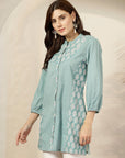 Ethnic Printed Straight Cotton Cambric Kurti with Print Patch