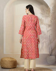 Ethnic Motifs Printed A-Line Chanderi Kurta Set with Palazzo