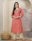 Ethnic Motifs Printed A-Line Chanderi Kurta Set with Palazzo