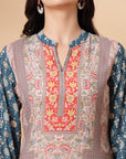 Placement Printed Straight Crepe Kurta with Sewroskie Work