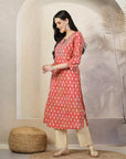Ethnic Motifs Printed A-Line Chanderi Kurta Set with Palazzo