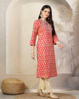 Ethnic Motifs Printed A-Line Chanderi Kurta Set with Palazzo