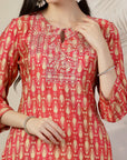 Ethnic Motifs Printed A-Line Chanderi Kurta Set with Palazzo