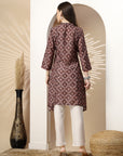 Geometric Printed A-Line Poly Muslin Kurta with Embroidery