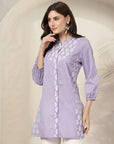 Ethnic Printed Straight Cotton Cambric Kurti with Print Patch