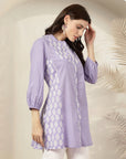 Ethnic Printed Straight Cotton Cambric Kurti with Print Patch