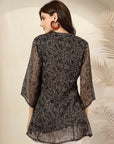 Floral Printed Poly Chiffon Straight Top with Embroidery