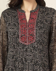 Floral Printed Poly Chiffon Straight Top with Embroidery