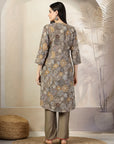 Floral Printed A-Line Chanderi Kurta Set with Palazzo