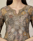 Floral Printed A-Line Chanderi Kurta Set with Palazzo