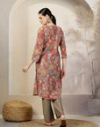 Floral Printed A-Line Chanderi Kurta Set with Palazzo