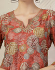 Floral Printed A-Line Chanderi Kurta Set with Palazzo
