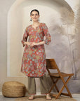 Floral Printed A-Line Chanderi Kurta Set with Palazzo