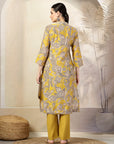 Floral Printed A-Line High Low Chanderi Kurta Set with Embroidery