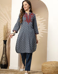 Floral Printed A-Line Kurta Set with Embroidered Cuff & Palazzo