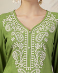 Solid A-Line Rayon Kurta Set with Embroidery & Lace Details