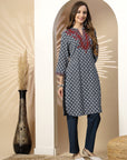 Floral Printed A-Line Kurta Set with Embroidered Cuff & Palazzo