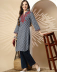 Floral Printed A-Line Kurta Set with Embroidered Cuff & Palazzo