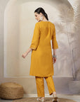 Solid A-Line Cotton Linen Kurta Set with Embroidery