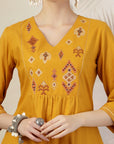 Solid A-Line Cotton Linen Kurta Set with Embroidery