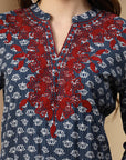 Floral Printed A-Line Kurta Set with Embroidered Cuff & Palazzo