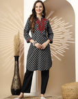 Floral Printed A-Line Kurta Set with Embroidered Cuff & Palazzo