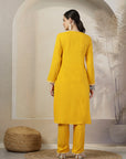 Solid A-Line Rayon Kurta Set with Embroidery & Lace Details