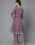 Ethnic Motif Printed A-Line Cotton Kurta Set