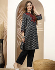 Floral Printed A-Line Kurta Set with Embroidered Cuff & Palazzo