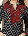Floral Printed A-Line Kurta Set with Embroidered Cuff & Palazzo