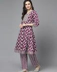 Ethnic Motif Printed A-Line Cotton Kurta Set