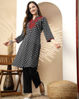 Floral Printed A-Line Kurta Set with Embroidered Cuff & Palazzo