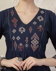 Solid A-Line Cotton Linen Kurta Set with Embroidery