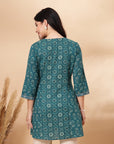 Floral Printed A-Line Cotton Cambric Kurti with Embroidery