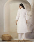 Solid Straight Cotton Linen Kurta Set with Ethnic Embroidery
