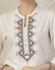 Solid Straight Cotton Linen Kurta Set with Ethnic Embroidery