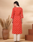 Batik Printed A-Line Cotton Cambric Kurta with Stitch Detail
