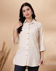 Solid Straight Flex Buttondown Shirt with Embroidery