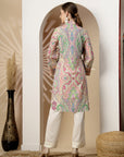 Floral Printed High-Low Kurta with Shirt Collar
