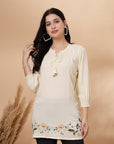 Solid A-Line Rayon Kurti with Smocking Detail