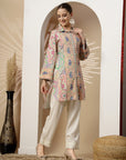 Floral Printed High-Low Kurta with Shirt Collar