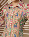 Floral Printed High-Low Kurta with Shirt Collar